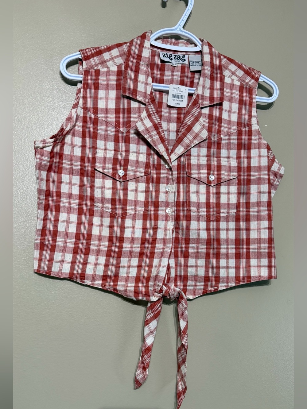 NWT Vintage 90’s Deadstock Zig Zag Cotton Plaid Crop Button Down Top